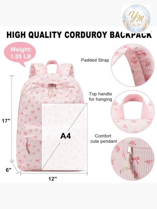 Corduroy Laptop Backpack for School College Travel 17 inch main image 5